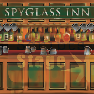 Spyglass Inn stage scenery. A projectable stage backdrop suitable for any production of Treasure Island or a pirate topic at school. An image showing inside the Spyglass Inn.