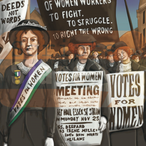 Suffrage march projected backdrop. A projectable backdrop to be used in stage shows and school assemblies.