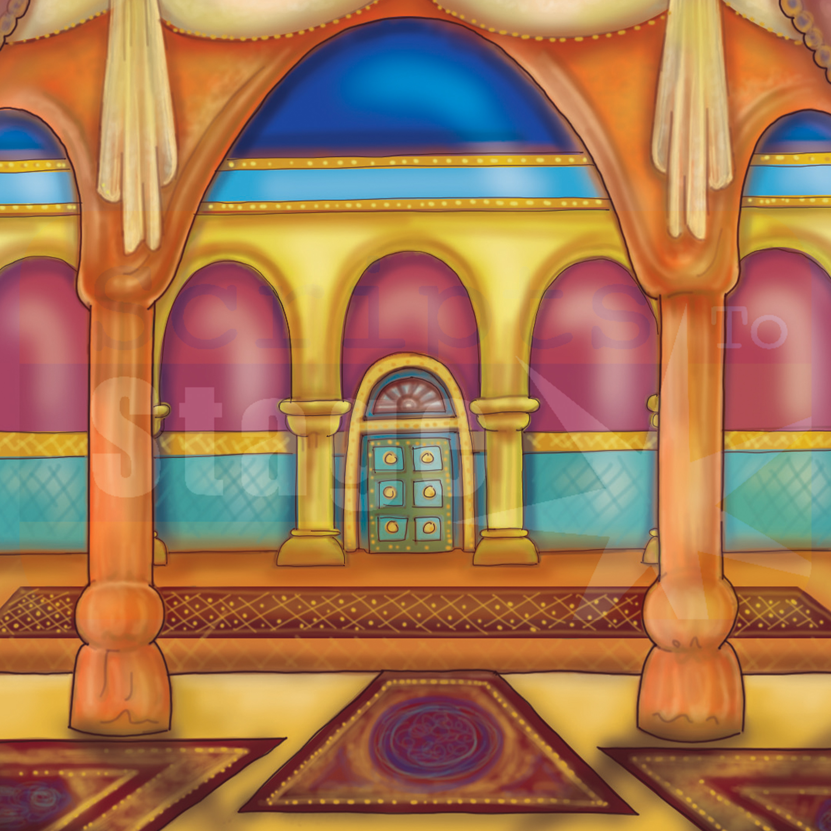 Dick Whittington stage scenery. Projected digital backdrop for stage and theatre.