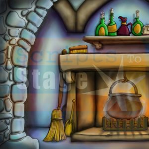 A digital projected stage backdrop for panto. A kitchen scene suitable for your production of Cinderella.