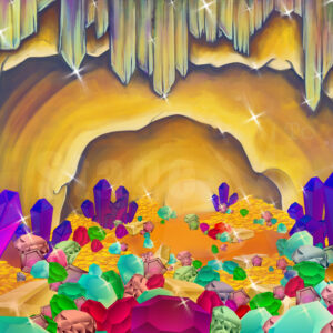 Aladdin cave of wonders virtual projected backdrop for live theatre pantomimes or virtual online Panto scenery.