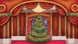 Victorian parlour Christmas tree virtual digital projected backdrop for live theatre Christmas show or virtual online Christmas play stage scenery.