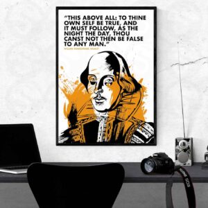 Shakespeare poster, William Shakespear famous quote poster for drama lovers, theatre lovers, Shakespeare fans featuring best most famous well loved inspirational William Shakespeare the bard's quotes. School, college, youth theatre drama schools artwork, poster, print.