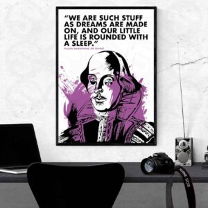 Shakespeare poster, William Shakespear famous quote poster for drama lovers, theatre lovers, Shakespeare fans featuring best most famous well loved inspirational William Shakespeare the bard's quotes. School, college, youth theatre drama schools artwork, poster, print.