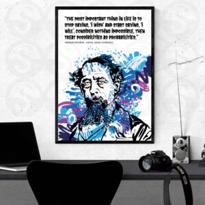 Charles Dickens writer, author. English literature, primary school curriculum. Part of GCSE A-LEVEL drama performing arts curriculum inspirational quote poster.
