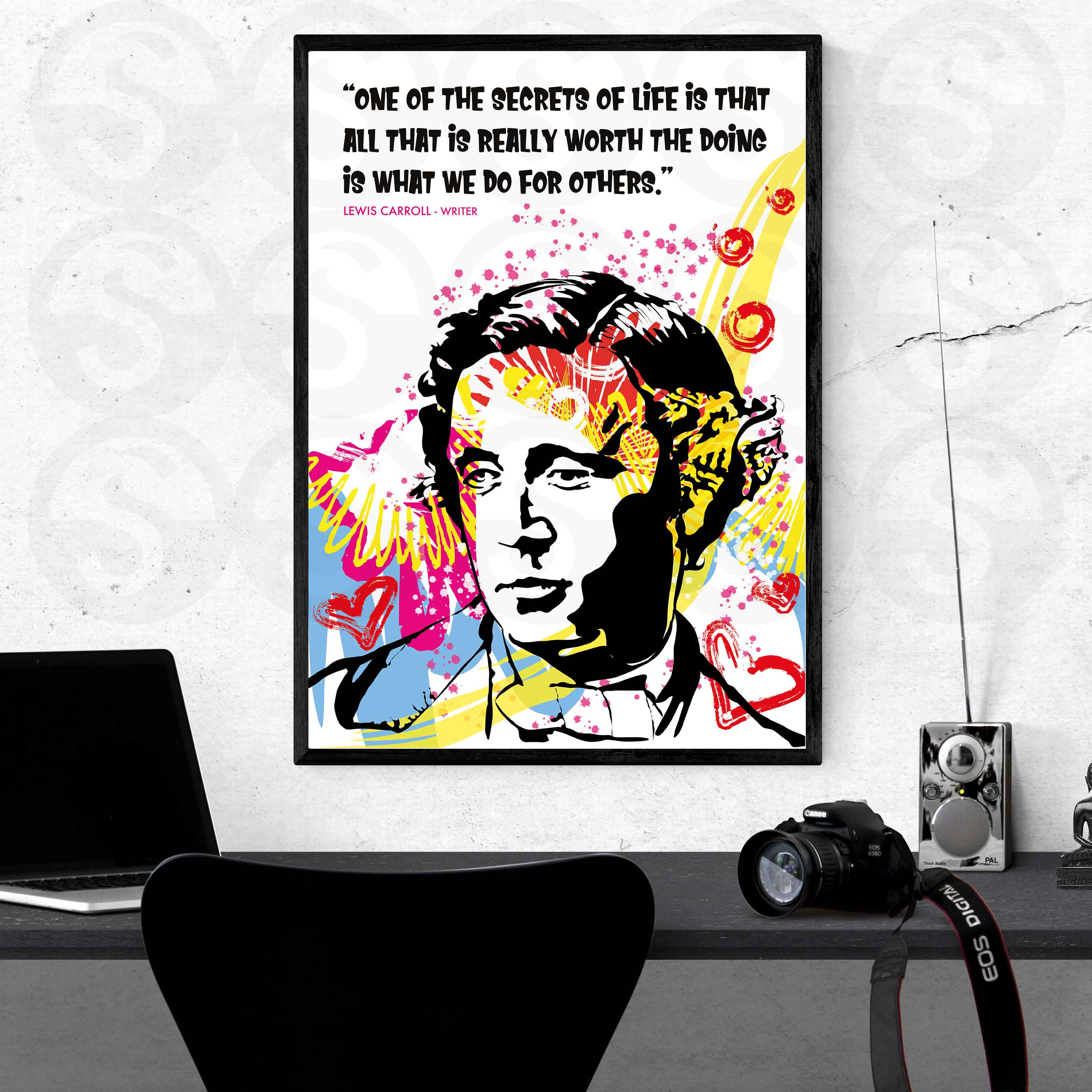 Lewis Carroll writer, author. English literature, primary school curriculum. Part of GCSE A-LEVEL drama performing arts curriculum poster.