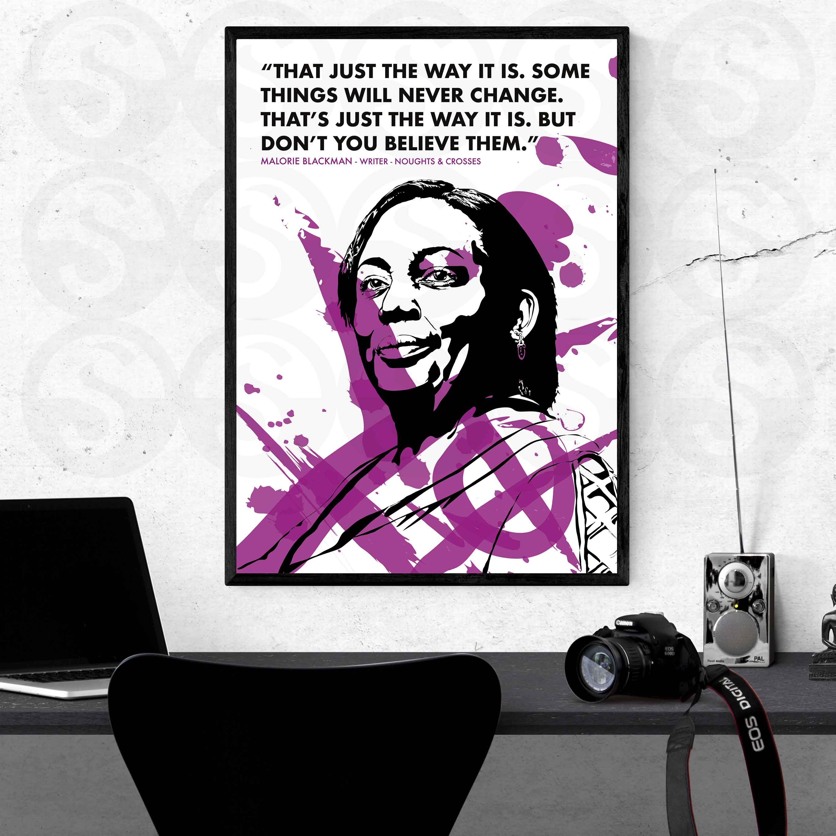 Female Malorie Blackman writer. Part of GCSE A-LEVEL drama performing arts curriculum poster.