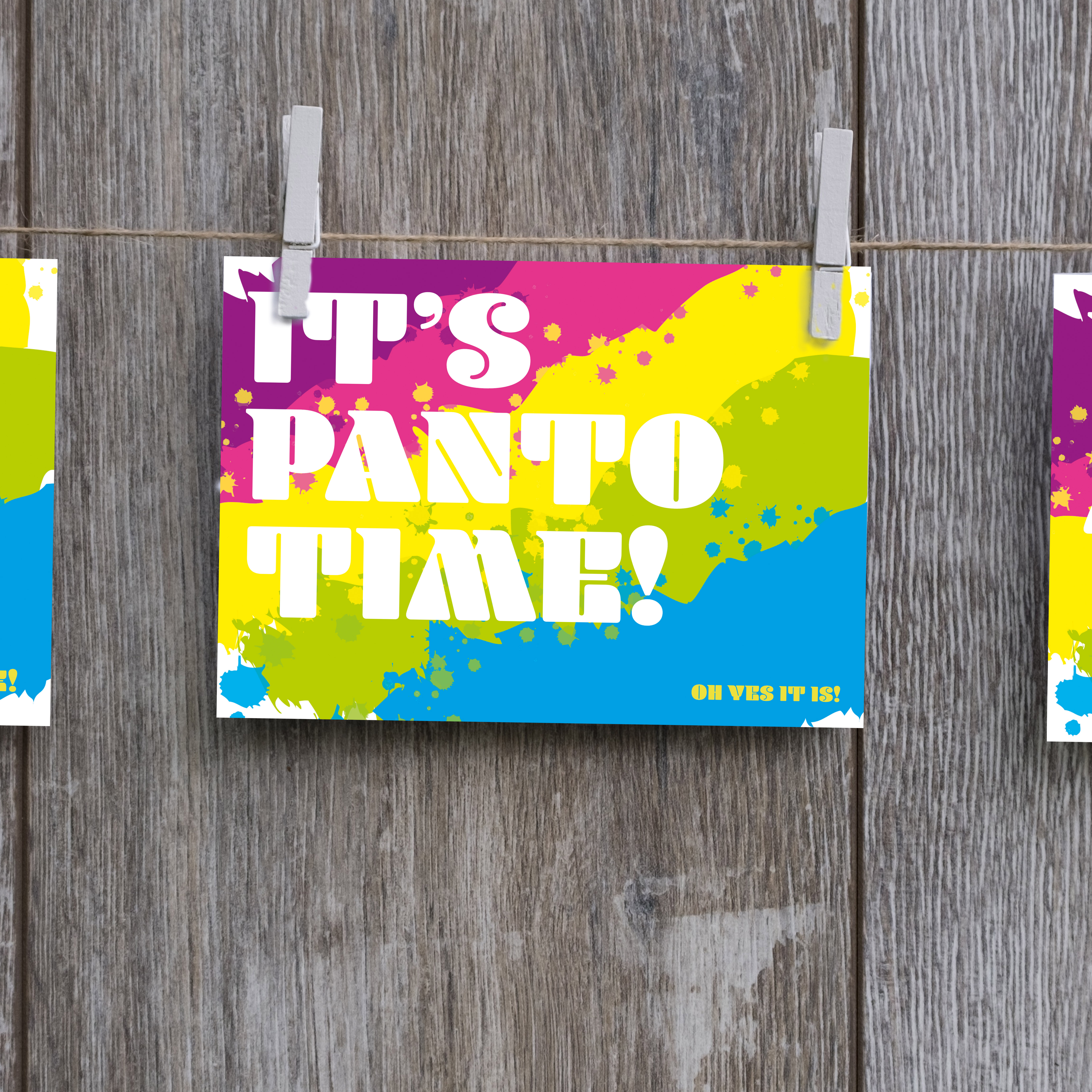 Panto Time Momento Postcard. Share a special message with cast and crew. Panto gift card.
