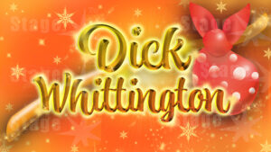 Dick Whittington Panto title downloadable projected backdrop. Ideal for school pantomimes, stage shows looking for a scenic title for your stage performance.