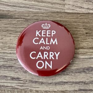 School history activity workshops. Keep calm and carry on. WW2 PIN BADGE